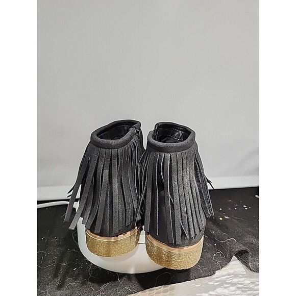 Comfortview Black Fringe Ankle Boots - Picture 3 of 6